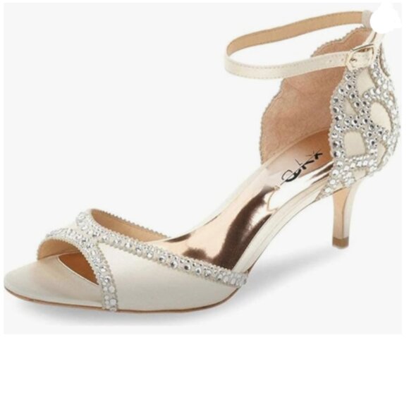XYD Ivory Open Toe Rhinestones Ankle Strap Sandals Low Heel Bridal Evening Shoes - Picture 1 of 8